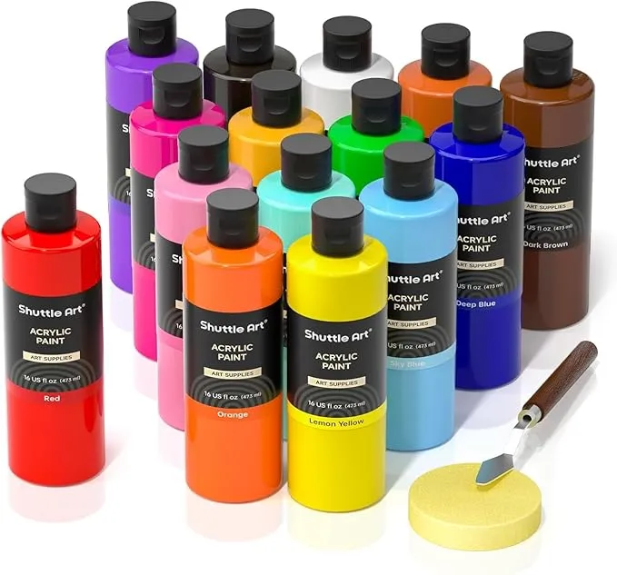 Shuttle Art - アクリル絵の具 15色 473ml 大容量 絵の具セット の評価