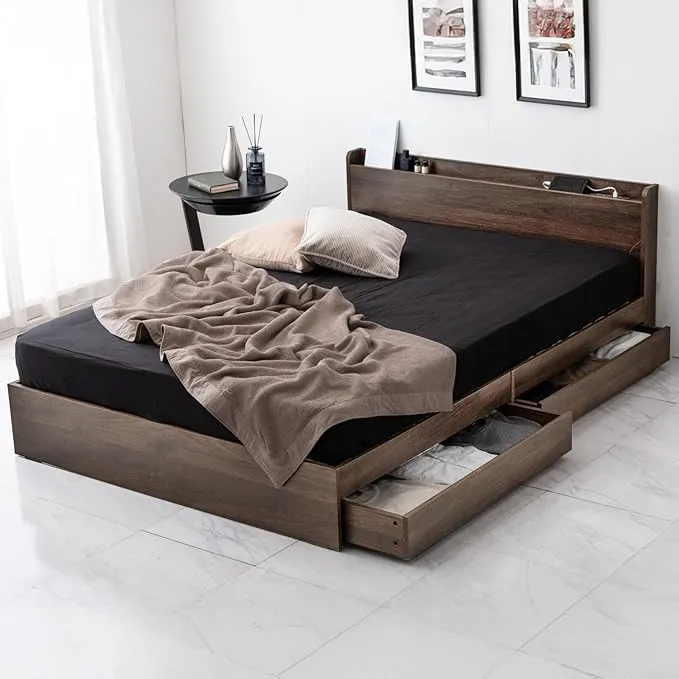 タンスのゲン - ベッド 収納 セミダブル 2口コンセント ベッドフレーム