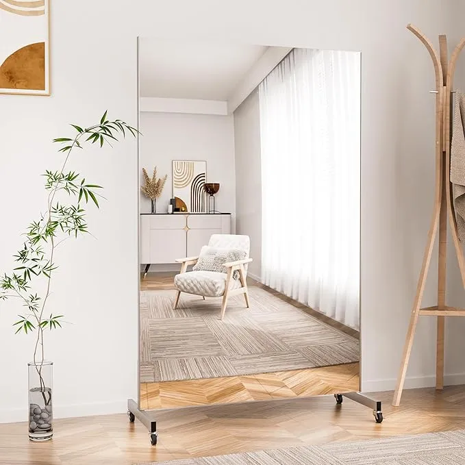 割れない全身ミラー 60×160cm ナチュラルウッド 壁掛け＆立て掛け対応