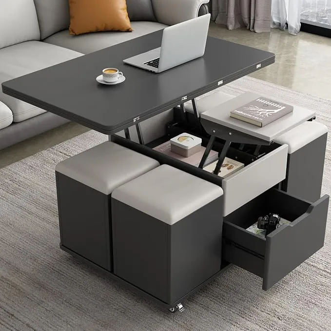 IKIFLY - ローテーブル 昇降式 木製 コーヒーテーブル 引き出し付き