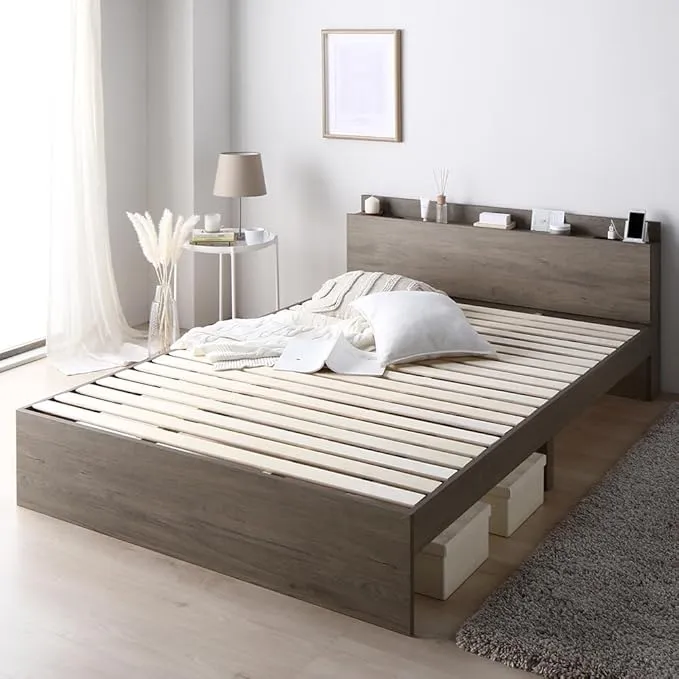 RASIK ベッド ダブル フレームのみ ストーングレー ロータイプ