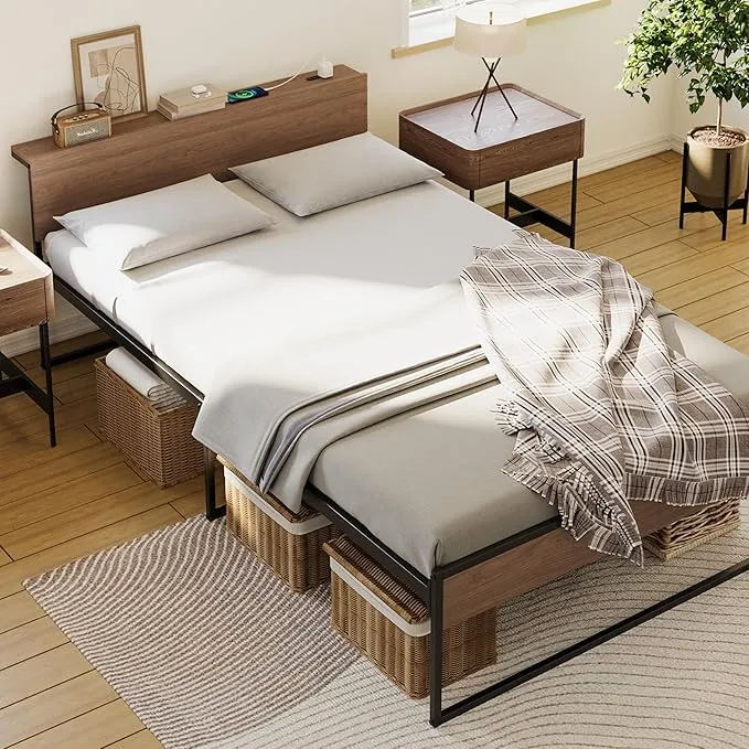 SINNONAKA - 2口コンセント ベッドフレーム 宮棚付き シングルベッド