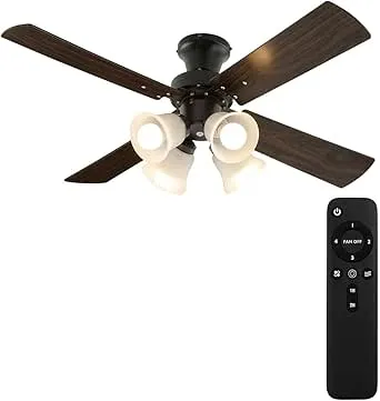 ぼん家具 - シーリングファンライト LED 木製 DCモーター 静音 E26 4灯