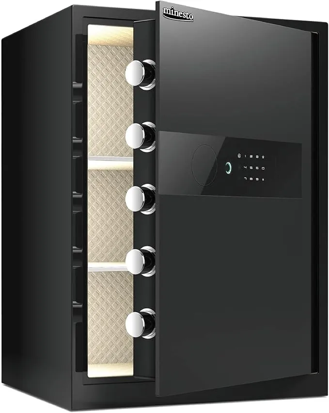 minesto - 金庫 指紋 テンキー式 電子 タッチパネル 指紋認証 アラーム