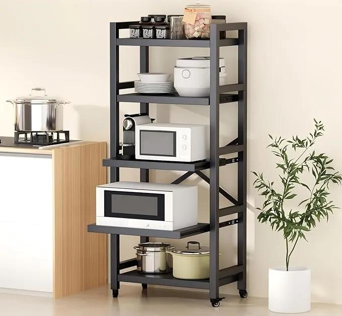 FaitLux - キッチンラック 5段 レンジラック スライド式棚板 炊飯器を