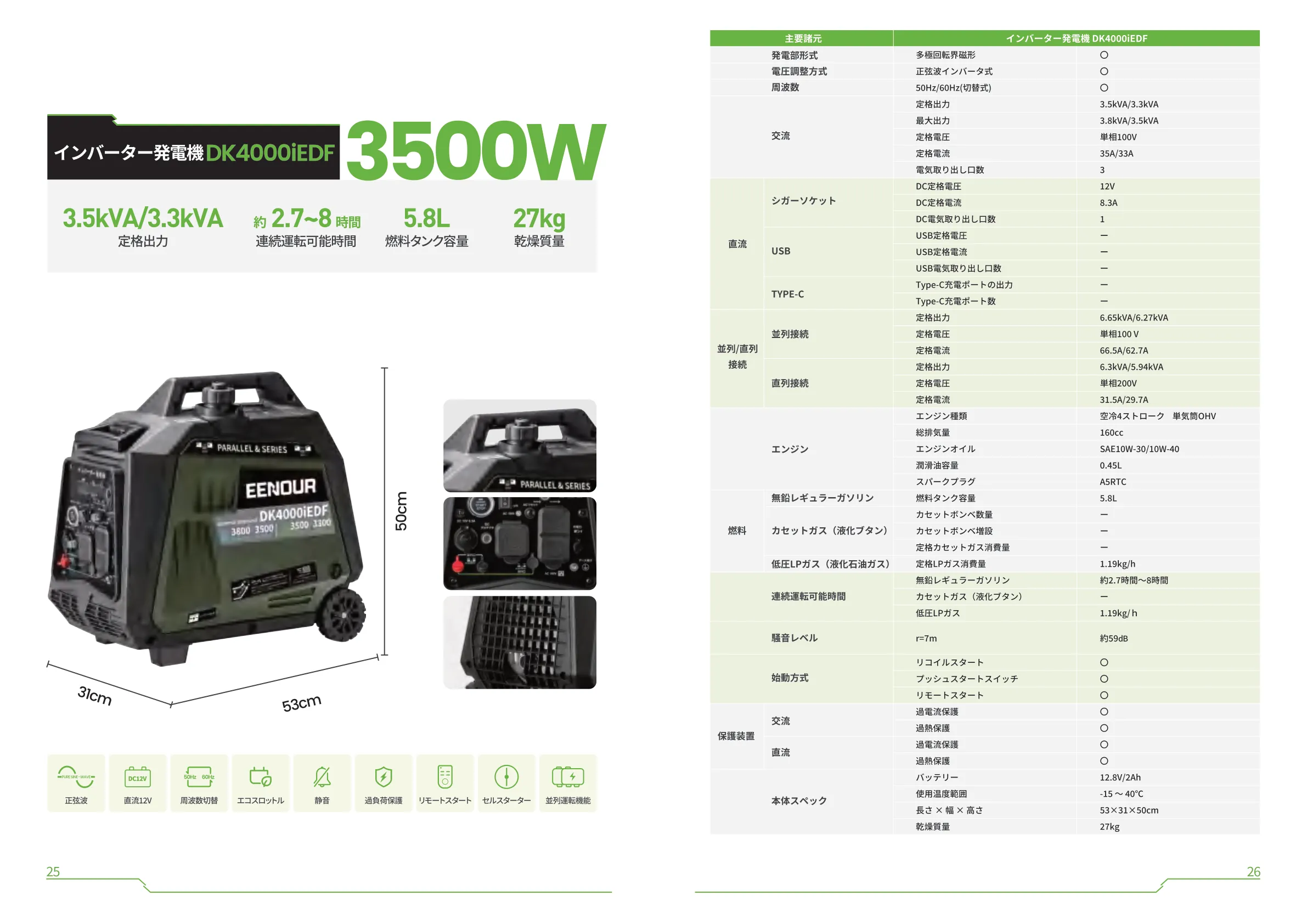 EENOUR - インバーター発電機 GS2000i-B カセットボンベ式 の評価